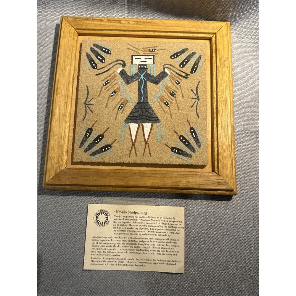 Navajo Spirit Sand PaintingArt 6" x 6" Framed Smithsonian Medicine Man